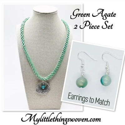 Green Agate Necklace and Earrings Jewellery Set