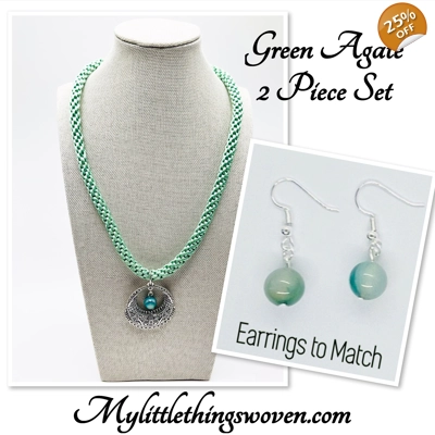 Green Agate Necklace and Earrings Jewellery Set
