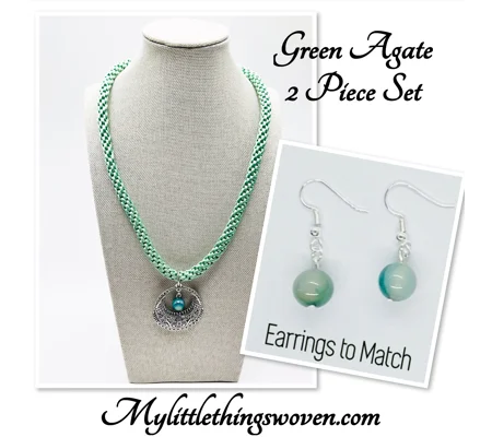 Green Agate Necklace and Earrings Jewellery Set