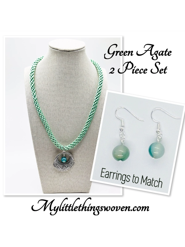 Green Agate Necklace and Earrings Jewellery Set