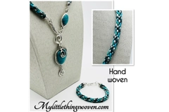 Turquoise Blue Necklace & Pendant + Bracelet + Earrings 3 piece set Handmade