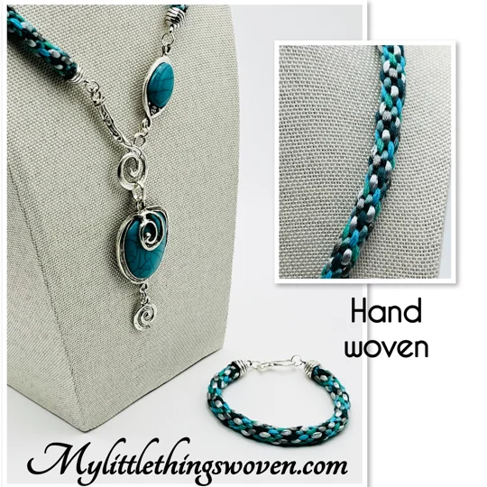 Turquoise Blue Necklace & Pendant + Bracelet + Earrings 3 piece set Handmade