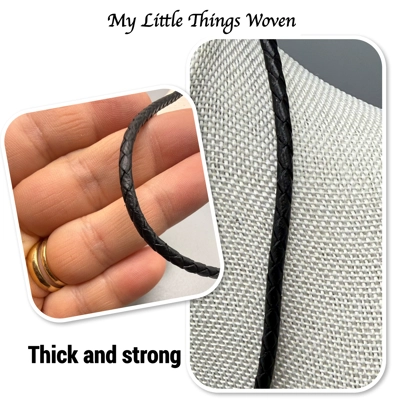 Men's Black Real Leather Braided Cord Necklace, Silver - 20-inch Men's Black Real Leather Braided Cord Necklace, Silver - 20-inch