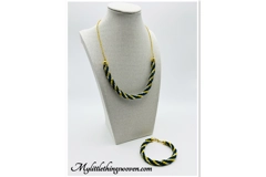 Blue And Gold Spiral Pattern Gold Braided Kumihimo Necklace & Bracelet 2 piece set