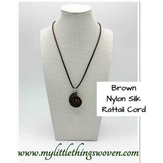 Ammonite Fossil Stone Pendant and Necklace, 18" long Brown Cord