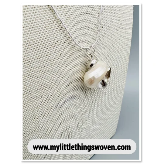 White Pearl Turbo Shell Pendant and Necklace, Silver 925, 18" Snake Chain, Adjustable