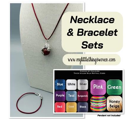 Necklace & Bracelet Set Silver, 2mm Nylon Silk Cord Choice of Colours/Sizes