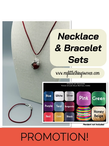 Necklace & Bracelet Set Silver, 2mm Nylon Silk Cord Choice of Colours/Sizes
