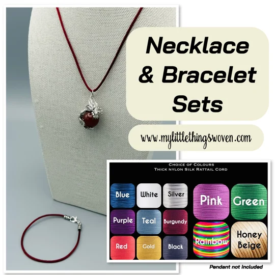 Necklace & Bracelet Set Silver, 2mm Nylon Silk Cord Choice of Colours/Sizes