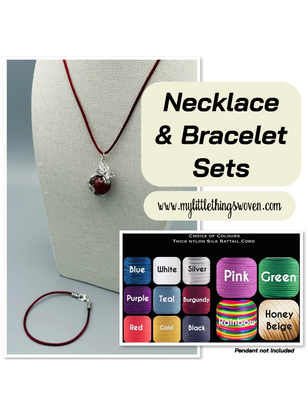 Necklace & Bracelet Set Silver, 2mm Nylon Silk Cord Choice of Colours/Sizes