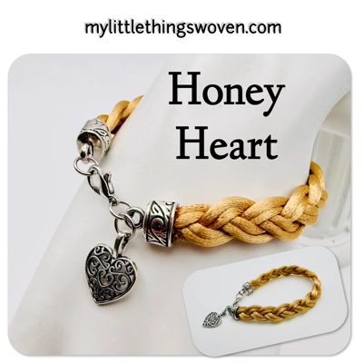 Heart Charm Pendant Charm Bracelet/Braided Cord - Honey - Beige/Silver