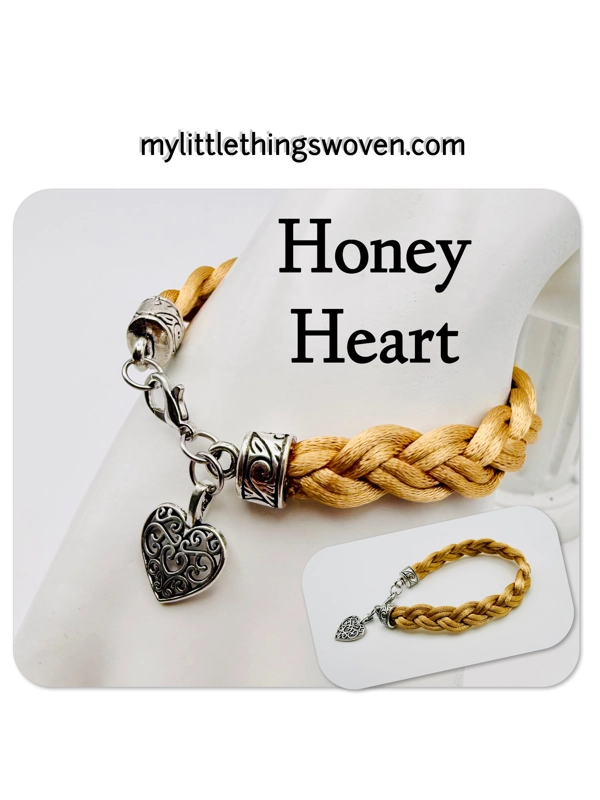 Heart Charm Pendant Charm Bracelet/Braided Cord - Honey - Beige/Silver