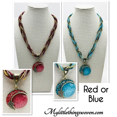 Moon Pendant And Necklace Blue or Red
