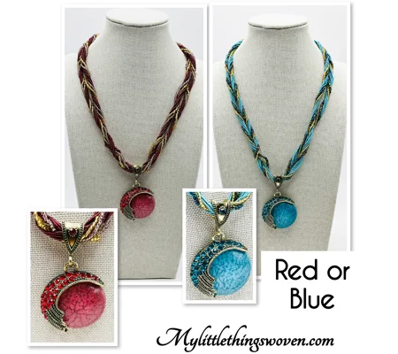 Moon Pendant And Necklace Blue or Red