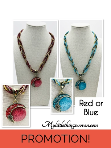 Moon Pendant And Necklace Blue or Red