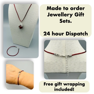 Necklace & Bracelet Set Silver, 2mm Nylon Silk Cord Choice of Colours/Sizes