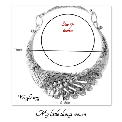 Peacock Texture Ethnic Bohemian Collar Pendant Necklace Silver