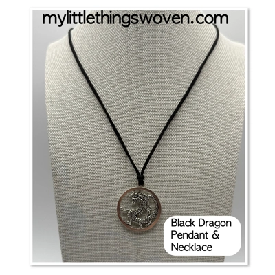 Dragon Pendant/Necklace - Red/Black,Antique Silver
