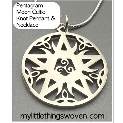 Men's Pentagram Moon Celtic Knot Pendant/Necklace - Stainless Steel/Sterling Silver, Snake Chain