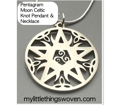 Men's Pentagram Moon Celtic Knot Pendant/Necklace - Stainless Steel/Sterling Silver, Snake Chain