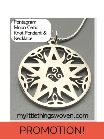 Men's Pentagram Moon Celtic Knot Pendant & Necklace - Stainless Steel/Sterling Silver, Snake Chain