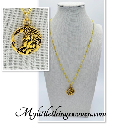 Gold Dragon Medallion Pendant & Necklace