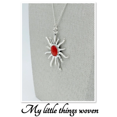 Orange Sun Pendant & Necklace, Real silver Orange Sun Pendant & Necklace, Real silver