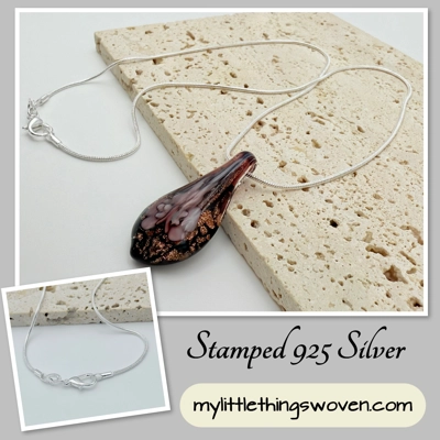 Murano Glass Drop Pendant & Necklace, Real Silver 925 Snake Chain Murano Glass Drop Pendant & Necklace, Real Silver 925 Snake Chain