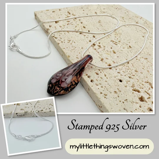 Murano Glass Drop Pendant & Necklace, Real Silver 925 Snake Chain
