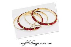 Red Sparkly Bracelet Bangles  Set of 4, Gold, Ladies Fashion Party Wear