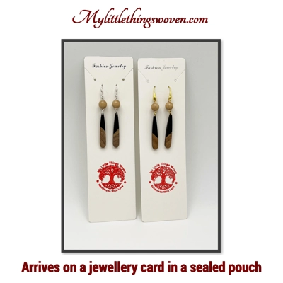 Natural Wood and Polymer Clay Dangle Drop Earrings available in Sterling Silver 925 or 18k Gold Plat