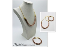 Gold Two-Toned Brown And Cream Necklace And Bracelet 2 Piece Set
