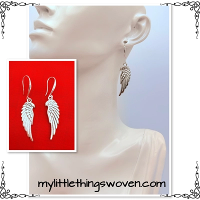 Silver Angel Wings Dangle Drop Earrings Handmade