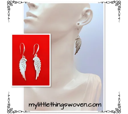 Silver Angel Wings Dangle Drop Earrings Handmade