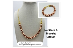 Gold Two-Toned Brown And Cream Necklace And Bracelet 2 Piece Set