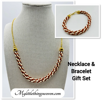 Gold Two-Toned Brown And Cream Necklace And Bracelet 2 Piece Set Gold Two-Toned Brown And Cream Necklace And Bracelet 2 Piece Set