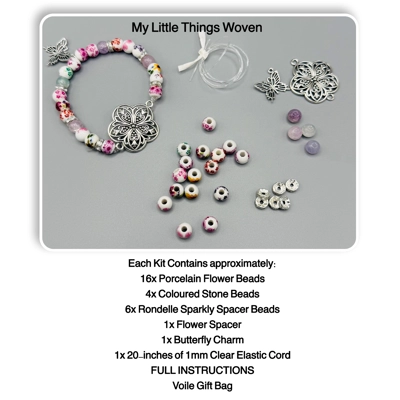 Floral & Butterfly Beaded Charm Bracelet Kit, Porcelain