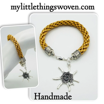 Honey Beige Kumihimo Braided Bracelet with Silver Starfish Dangle Charm