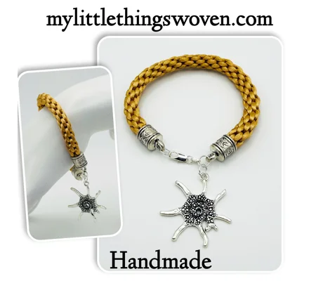 Honey Beige Kumihimo Braided Bracelet with Silver Starfish Dangle Charm