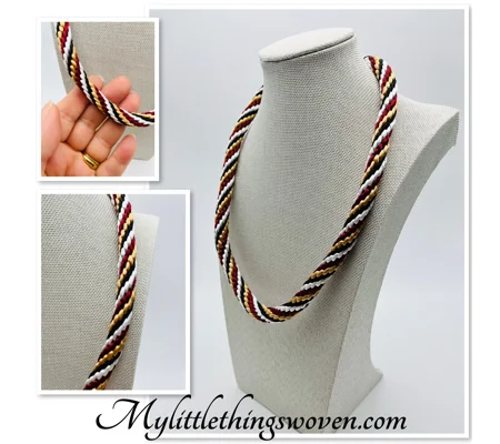 Multi Coloured Spiral Patterned Necklace 19" long Kumihimo Silk Hand Braided New