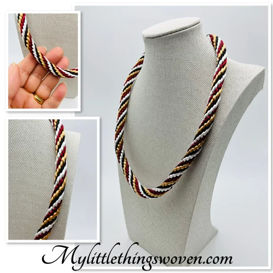 Multi Coloured Spiral Patterned Necklace 19" long Kumihimo Silk Hand Braided New
