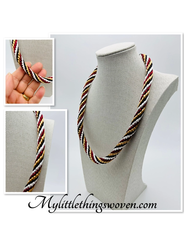 Multi Coloured Spiral Patterned Necklace 19" long Kumihimo Silk Hand Braided New