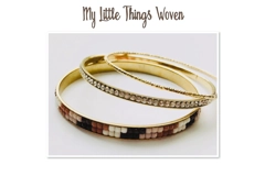 Gold & Brown Metal Sparkly Bangles Set Of 3