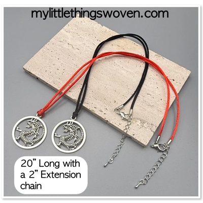 Dragon Pendant/Necklace - Red/Black,Antique Silver