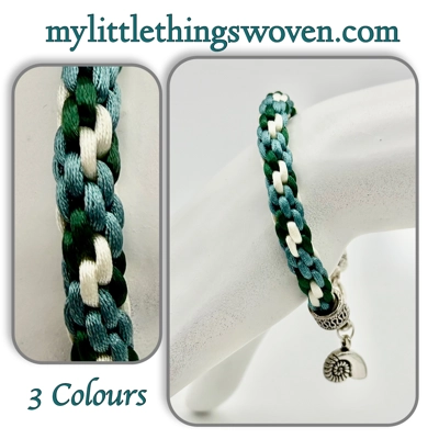 Teal Multicoloured Kumihimo Braided Bracelet with Silver Conch Shell Dangle Charm
