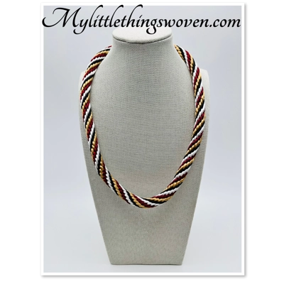 Multi Coloured Spiral Patterned Necklace 19" long Kumihimo Silk Hand Braided New