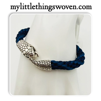 Men's Blue Two-Toned Kumihimo Silver Snake Bracelet
