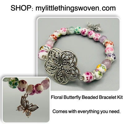 Floral & Butterfly Beaded Charm Bracelet Kit, Porcelain