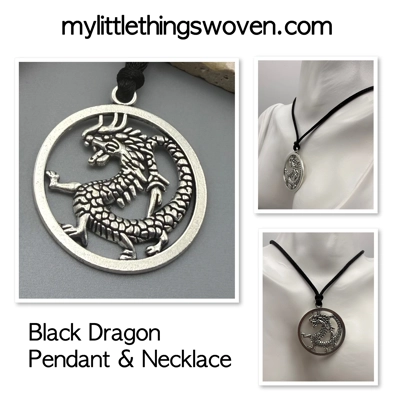 Dragon Pendant/Necklace - Red/Black,Antique Silver