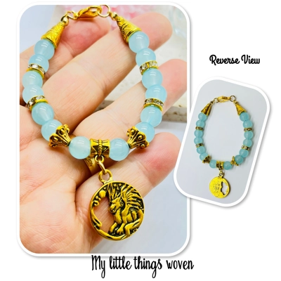 Dragon Bracelet With Jade Beads, Gold, Sparkly